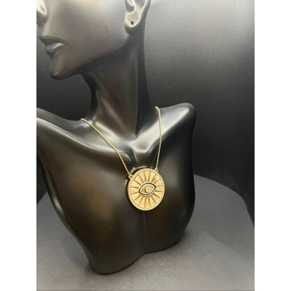 RACHEL Rachel Roy Gold Plated Brass Evil Eye Rainbow Disc Protection Pendant Nec